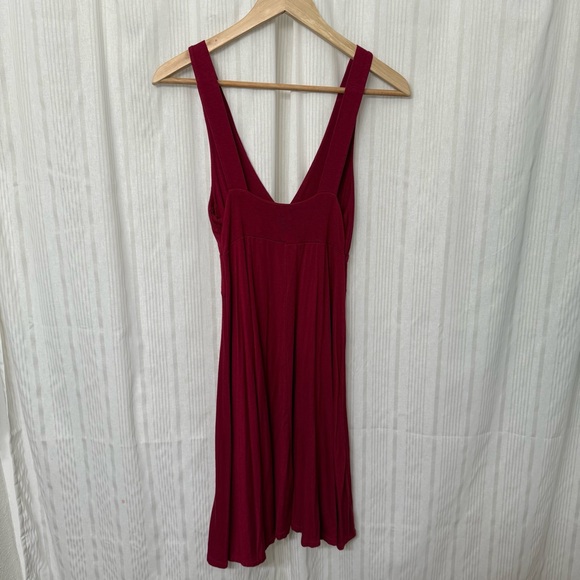Purple Moon Wine Red Burgundy V-Neck A Line Midi Dress - Picture 2 of 5